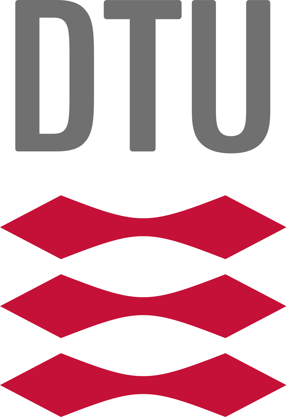 Grey letters DTU above a shape that repeats 3 times vertically. The shape is in red and looks approximately like a bowtie but with pointed ends at either side.