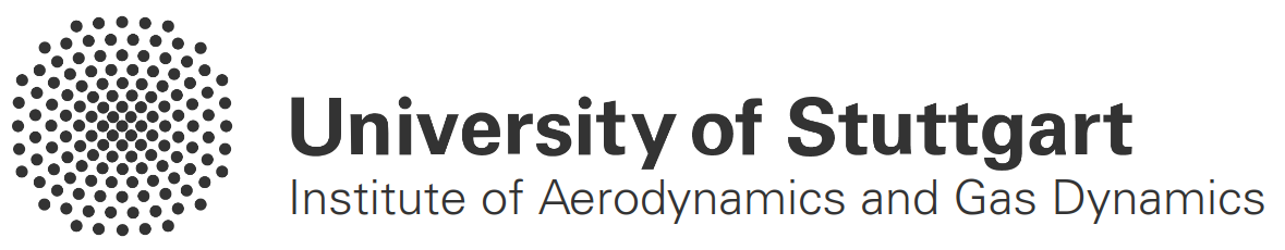 Logo graphic of dots in a grid forming a circle next to the text 'University of Stuttgart' with the text 'Institute of Aerodynamics and Gas Dynamics' below it also in black.